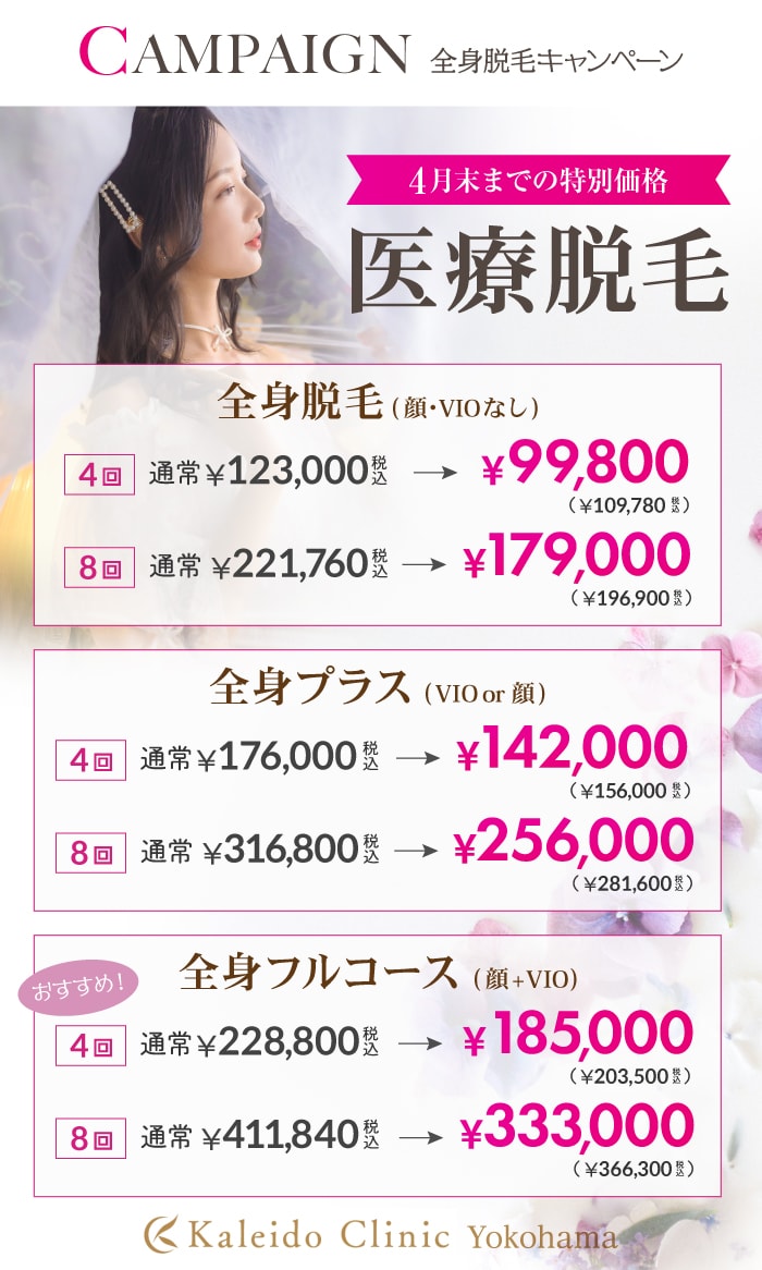 4月末までの特別価格 女性の全身脱毛キャンペーン